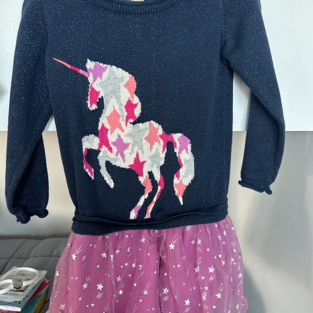 Unicorn Starry Kids Sweater - Navy and Pink